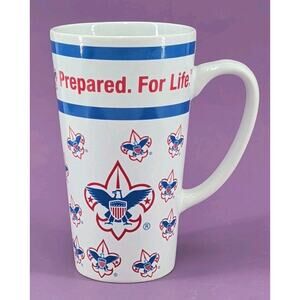 Boy Scouts of America Tall White LOGO Ceramic Mup Cup Prepared For Life 6" Tall